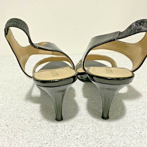 Ellen Tracy 9M black patent & snakeskin shoes 'Vinnie' sandals dressy high heels - Picture 3 of 8